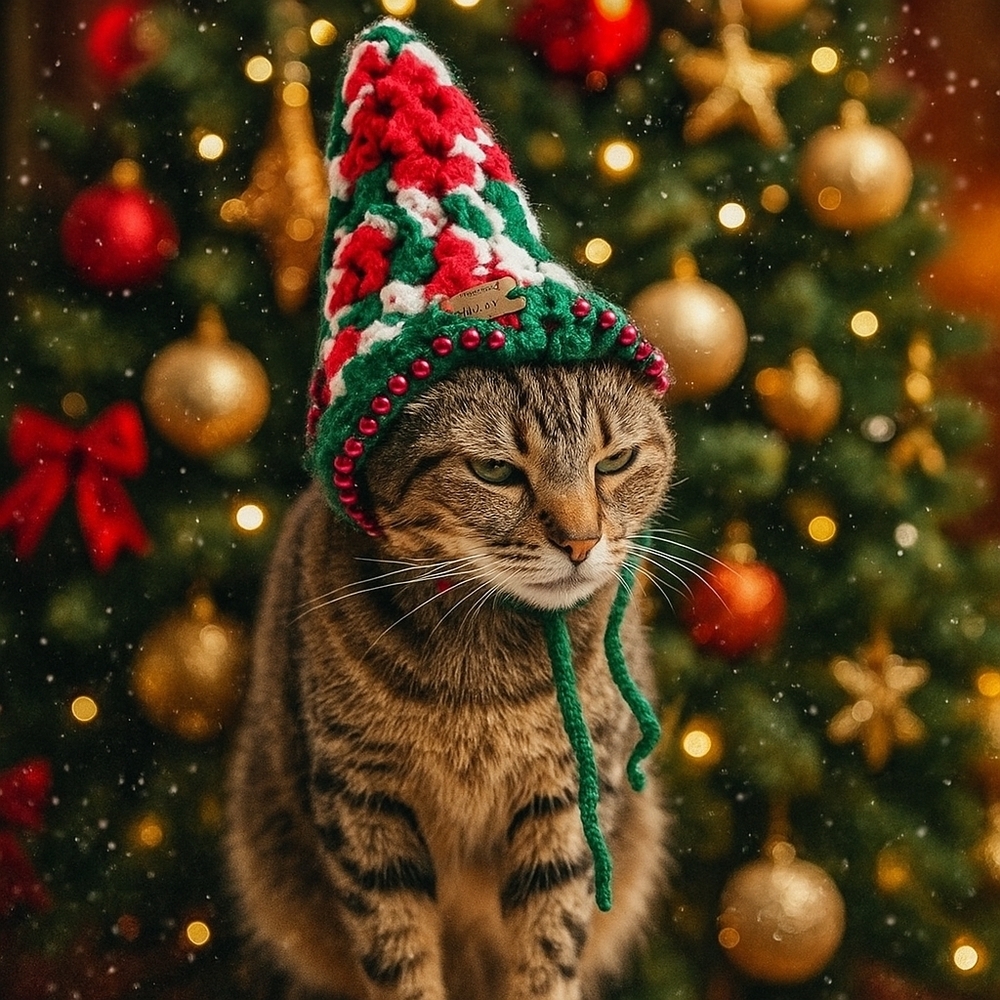 Handmade Christmas Santa Hat for Pets Hand Knit Crochet Hat for Cats Dogs Granny